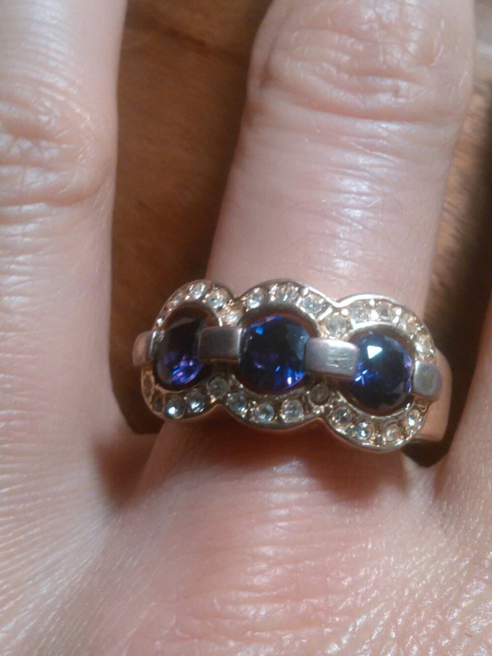 Purple and White Crystal Goldtone Ring (Size 10)